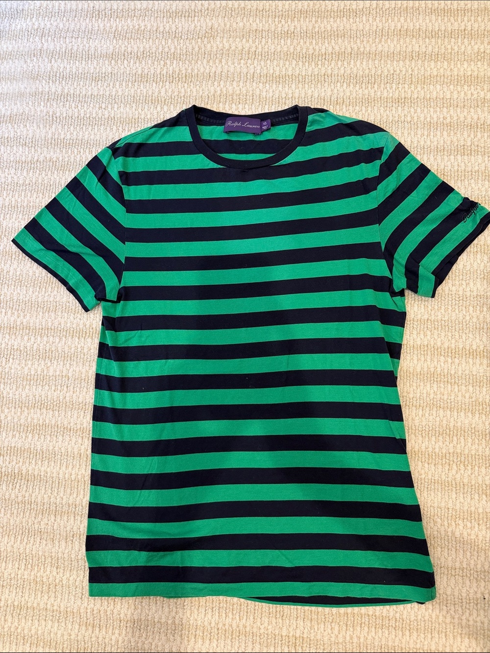 Ralph Lauren Purple Label Green and Navy Striped Short Sleeve Tee